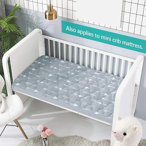 Pack and Play Mattress Protector Sheets, Fitted Waterproof Pad Cover, Compatible with Graco & Dream On Me, Gray Arrow