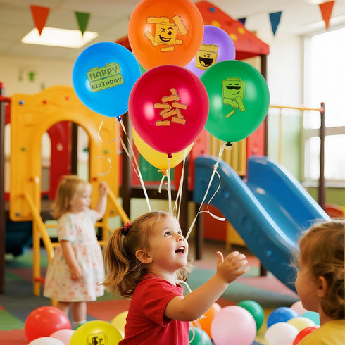 SUNBEAUTY 18 Pcs Building Block Party Balloons Brick Theme Kids Birthday Supplies Decorations in 6 Colors
