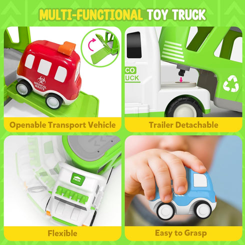 7-in-1 2 3 4 5 17" 6 2-5, Toddler Truck Toys for Year Old Boys - Longer Transport Eco Carrier Truck with Cute Pull Back