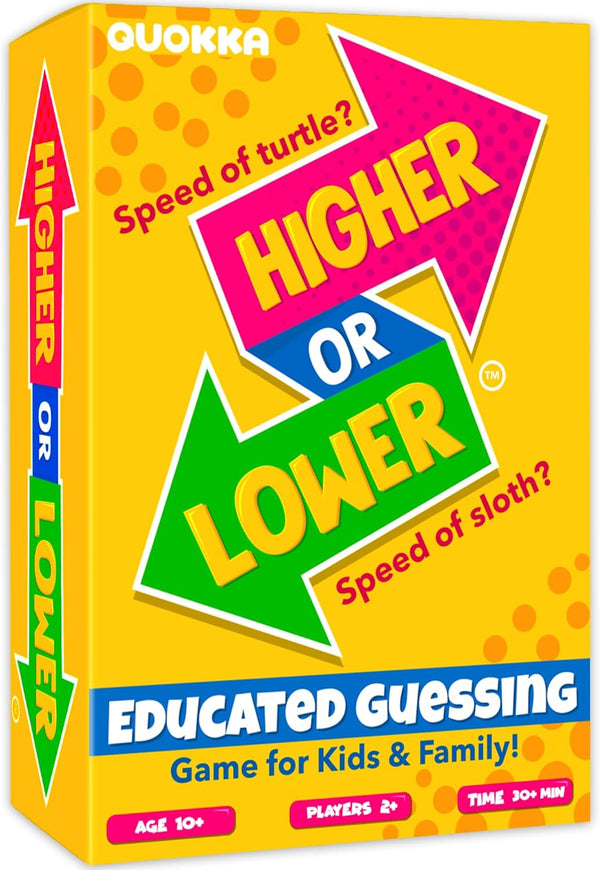 QUOKKA Board Game for Kids 8-12 - Family Card Game for Kids and Adults, Higher or Lower Guess Fun Questions