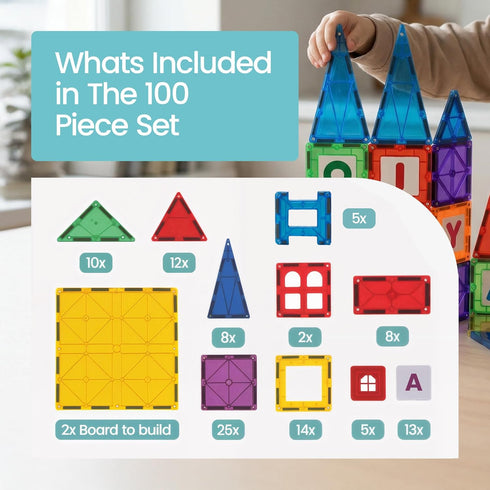 100-Piece Set, Set Playmags Magnetic Tiles for Kids STEM Educational Building Blocks Toys for Kids, Includes Click