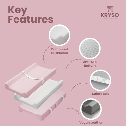 KRYSO Baby Changing Pad Soft Vegan Leather Changing Pad, Waterproof and Wipeable Diaper Changing Mat, Easy-to-Clean