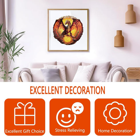 Fiery Dragon Wooden Puzzles for Adults, Unique Shaped Jigsaw Puzzles, 290 Pieces 13.6 x 13.2in, Large Gift