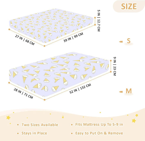 Jynexis 52x28 Ice Cream Purple Pattern Baby Crib Sheets, Cotton Fitted Crib Sheet, Soft Breathable, Fits Standard