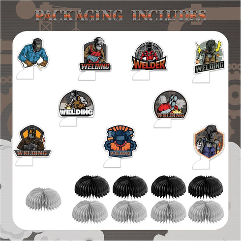9 PCS Electric Welding Honeycomb Centerpieces Table Decorations Electric Welding Table Centerpieces for Electric Welding Party Supplies Electric Welder Birthday Party Decorations