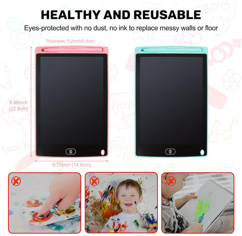 2 Packs LCD Writing Tablet, 8.5 Inch Colorful Doodle Pads for Kids 3-6 Years, Educational Travel Game Toys, Pink+Blue