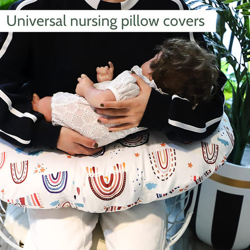 Rainbow Nursing Pillow Cover, Breastfeeding Pillow Slipcover for Baby Girls/Boys, Soft Snug Fits On Newborn Feeding