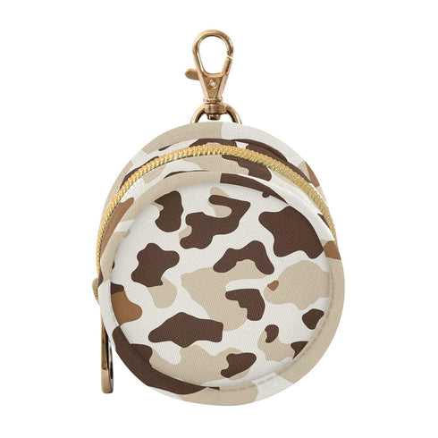 YETTASBIN Beige Brown Cow Print Portable Pacifier Holder Case with Metal Hook Buckle