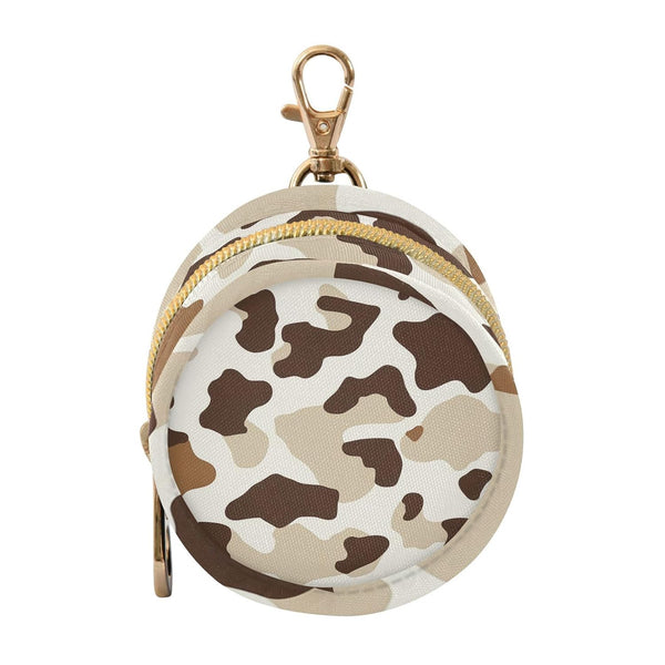YETTASBIN Beige Brown Cow Print Portable Pacifier Holder Case with Metal Hook Buckle