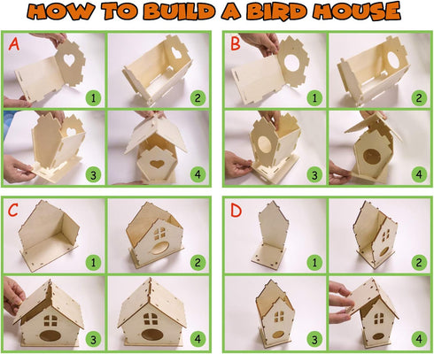 hapray 4 Pack Bird House Crafts for Kids Ages 5-12, Buildable DIY Birdhouse Kit for Summer Arts Projects