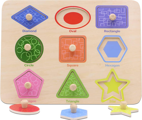 AILE Toddler Shape Peg Puzzle Board - Learning Toy for Preschoolers