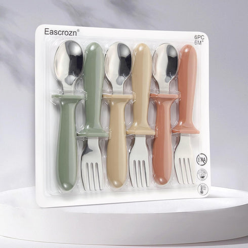 6 Pack Toddler Utensils, Kids Silverware with Silicone Handle, Safe Spoons and Forks Set