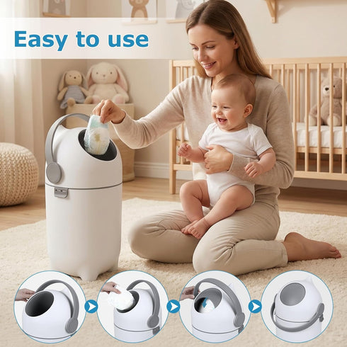 GIFZES 15L Odor Proof Diaper Pail, Large Capacity Portable Plastic Trash Can, Airtight Diaper Disposal Bin