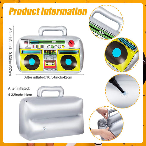 Gejoy 2 Pieces Inflatable Radio Boombox Mobile Phone Props for 80s 90s Hip Hop Theme Party Decorations