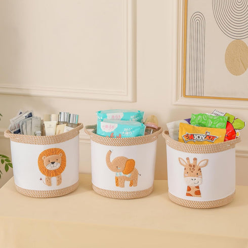 Tidelit 3-Piece Woven Baby Toy Baskets Laundry Hampers, Foldable Nursery Organizer for Toys Clothes Stuffed Animals