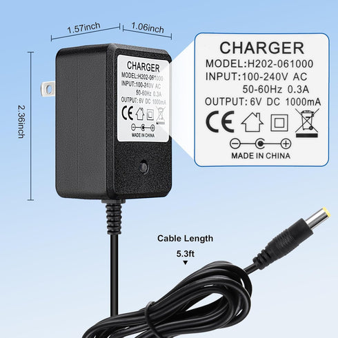 Cilehall 6V 6 (6v Charger for Kids Ride On Car Toys, Volt Battery Charger for Flybar Bumper car/Wrangler SUV Kid Trax