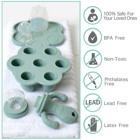 Set Little Twig Baby Fruit Feeder Pacifier & Teether Silicone Baby Food Feeder with Freezer Tray, BPA Free Teething Toy