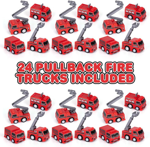 Pullback Pack 24) 3+ ArtCreativity Mini Fire Truck Toys (Bulk of Firefighter Birthday Party Supplies, Firetruck