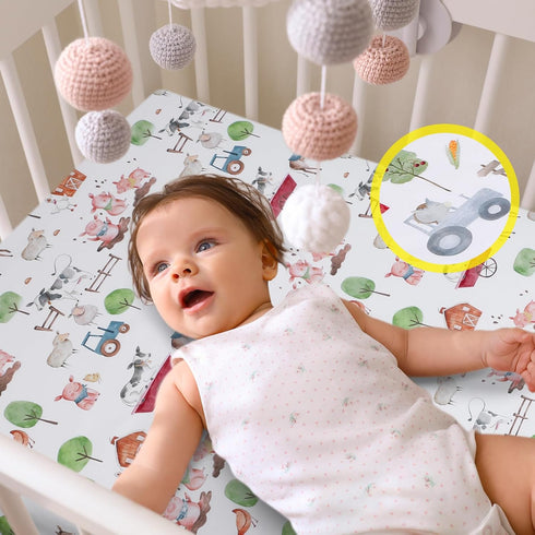 VitalCozy 4 Set 52 28 8 Inches Pcs Farm Animals Crib Sheet Newborn Bedding Nursery Baby Sheets for Girl Boys Baby Gifts