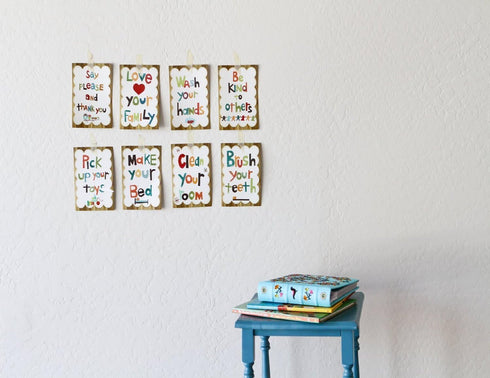 Good Manners 08x10 Inch Print Wall Cards - Nursery Wall Decor, Gender Neutral Kid's Art, Inspirational Artwork