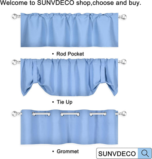 DECOVSUN Sky Blue Valances for Windows, 52X18 Inches Blackout Thermal Insulated Valance with Grommet Top (1 Panel)