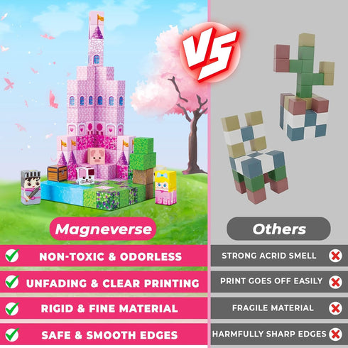 100PCS Sets, 3 4 5 6 7 8-12 Magnetic Blocks - Magnetic Building Block for Kids, Build Pink Princess Castle Magnet Cubes
