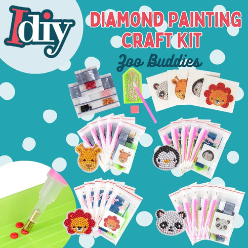 Buddies-20 Packaged, Packs Kid's Birthday Party Diamond Gem Painting Craft Favor Kits- Zoo Individually All-in-One