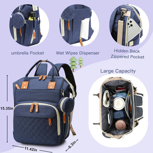 GLIXAVIA Backpack 15+ Backpack Diaper Bag with Changing Pad Large Capacity Baby Bag, Pockets, USB Port, Waterproof
