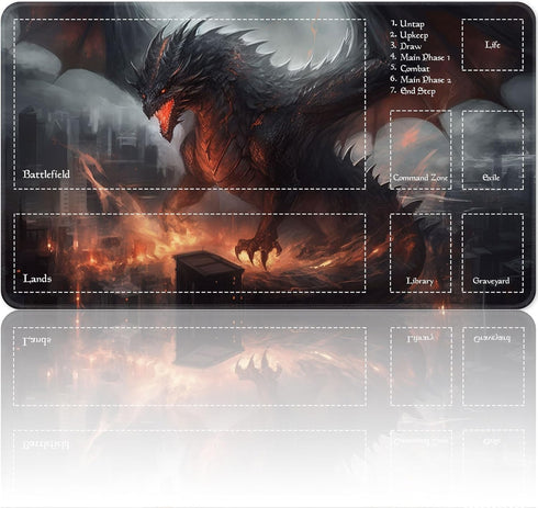 MTG Magic Playmat Size 24x14 Inch, Premium Smooth Rubber Surface, Mousepad Compatible, Black Dragon Design