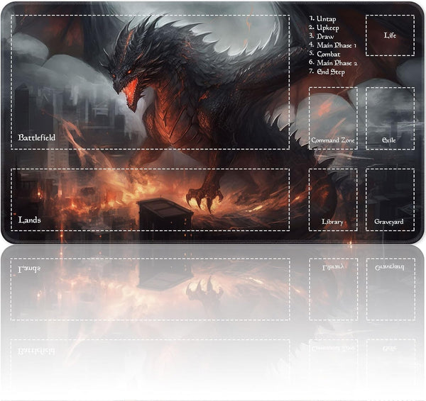 MTG Magic Playmat Size 24x14 Inch, Premium Smooth Rubber Surface, Mousepad Compatible, Black Dragon Design