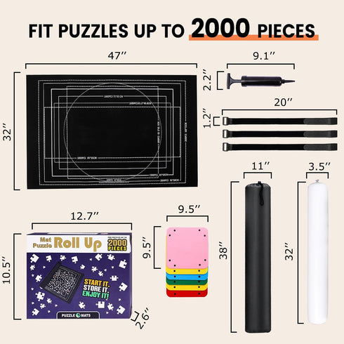 2000 1500 1000 500 Jigsaw Puzzle Mat Roll Up - Pieces Puzzel Matte, Black Roll-Up Puzzles Mats Felt Save Trays