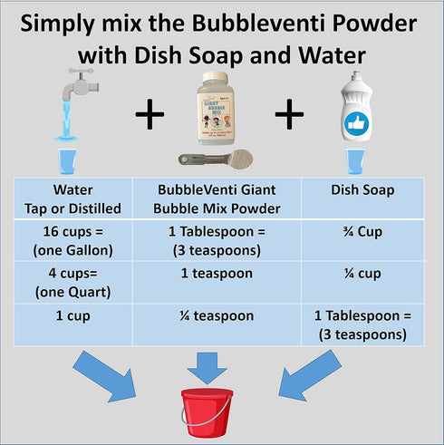 Bubbleventi Giant Bubble Mix, 100% Vegan Non-Toxic Powder Makes 20 Gallons of Premium Bubble Solution