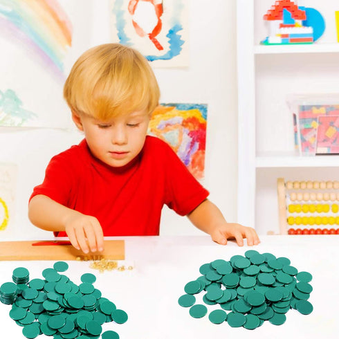 Coopay 300 Pieces Plastic Learning Counters Disks for Math Practice and Poker Chips Game Tokens, 1 Inch (Green Style 1)