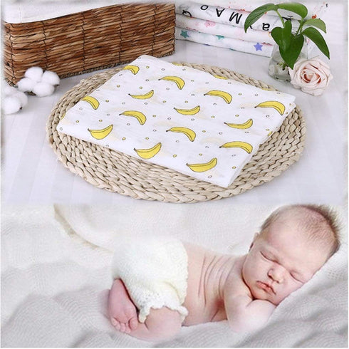 Muslin Swaddle Square Blankets Baby Receiving Blanket Wrap for Girl Shower Gift - Banana