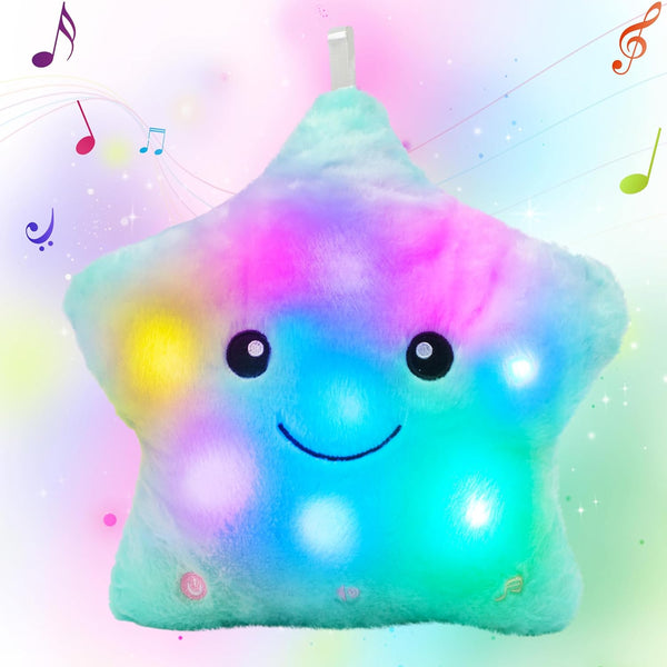Cuteoy 13" Musical Green Star Plush Pillow Glowing Twinkle Night Light Stuffed