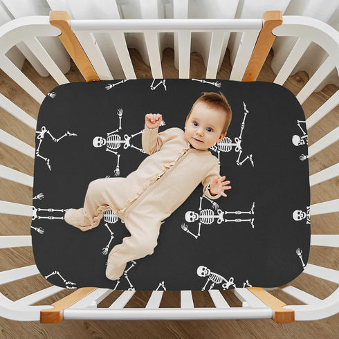 FUGIDOG 27 39 inch Halloween Skeleton Baby Crib Sheets for Boys Girls Soft Breathable Baby Sheet Fitted Crib Sheet