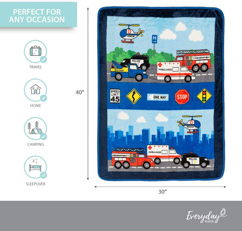 30" 40" EVERYDAY KIDS Toddler Throw Blanket - by - Fire and Police Rescue - Super Soft, Plush, Warm and Comfortable