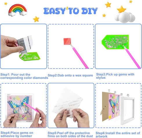 Diamond Art Kits for Kids - Crafts for Girls 8-12, Diamond Art Painting with Wooden Frame for Ages 4-10