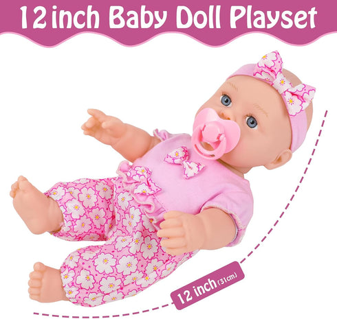 12 Inch Backpack Accessories,12" Set 3+ UZIDBTO Baby Dolls with Carrier Can Store Doll Clothes and Reborn Baby Doll