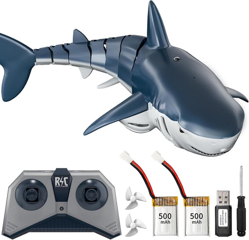 1:18 6+ TEMI Remote Control Shark Toys, High Simulation Scale Fish with Light and Spray Water for Lake Bathroom Pool
