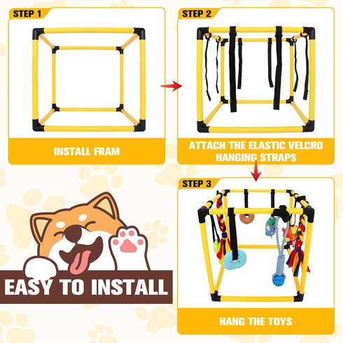Interactive Dog Play Gym for Puppies Indoor Puppy Play Gym with Hanging Toys, Chew Accessories & Activity Posts