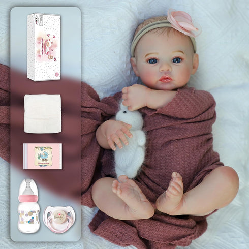 18 Inch 3+ KSBD Reborn Baby Dolls - Realistic Baby Doll Girl, Real Life Baby Dolls with Cute Soft Vinyl Body, Real Baby