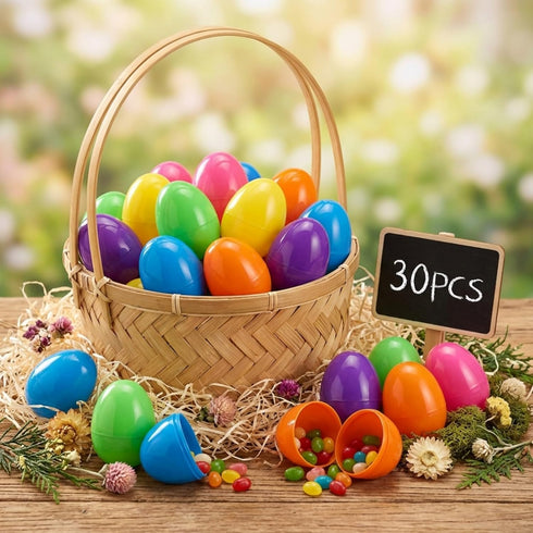 SAILYLENCEY 30 2.36 inch 6 Pieces Premium Plastic Easter Eggs for Easter Basket Stuffers - Fillable & Reusable Easter