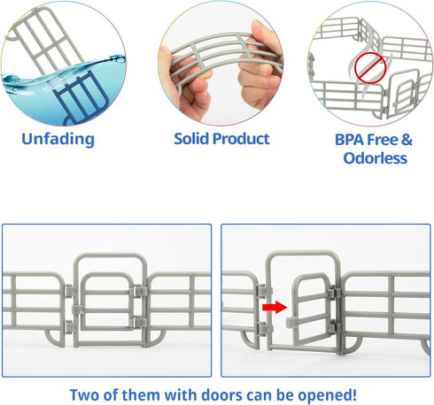 TOYMANY 20PCS Corral Fencing Panel Accessories Playset with 2 Gates for Barn Paddock Horse Stable