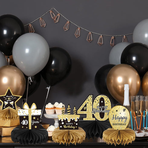 9 Pieces 40th Birthday Decoration - Cheers to 40 Years Honeycomb Centerpieces for Tables, Party Decor Supplies