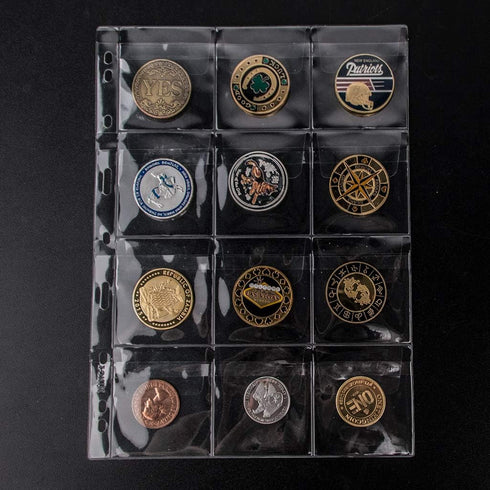 Uncle Paul Coin Collecting Pages, 5 Sheets 12 Pockets Standard 9-Hole Coin Pocket Inserts, Collecting Sleeves for Coins