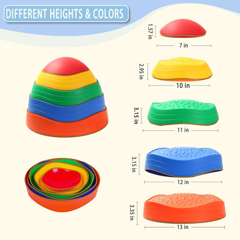 Balance Stepping Stones for Kids, 5pcs Sensory Stepping Stones, Indoor & Outdoor Obstacle Course Play Equipment for