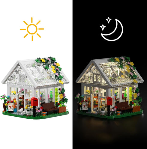 Set, Playset (597 Flower House Building Creative Garden Toy with LED Light, Build a Greenhouse Model, Great Gift