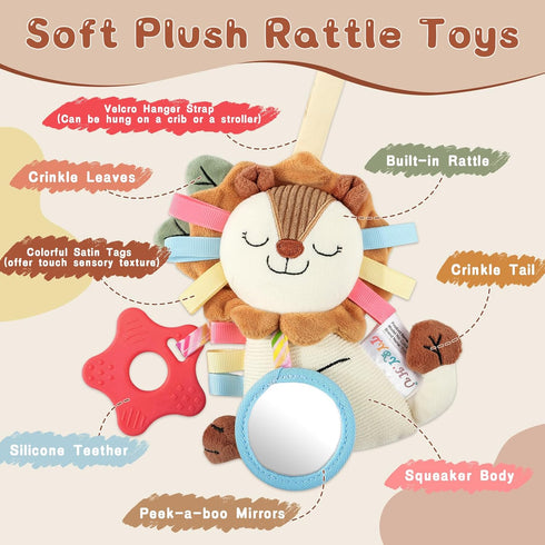 0 3 6 12 TYRY.HU Car Seat & Stroller Activity Toy,Soft Plush Cot Hanging Toy, Baby Rattle Toy with Strap,Developmental