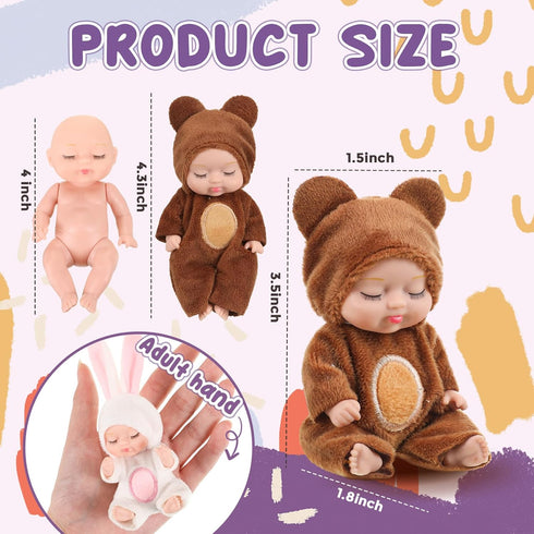 Hanaive 6 Pcs Mini Baby Dolls 4 Inch Lifelike Realistic Baby Dolls Mini Reborn Cute Baby Dolls Tiny Baby Doll Easter Egg Fillers Birthday Gifts Set for Girls Toddlers Kids Basket Stuffers(Cute)